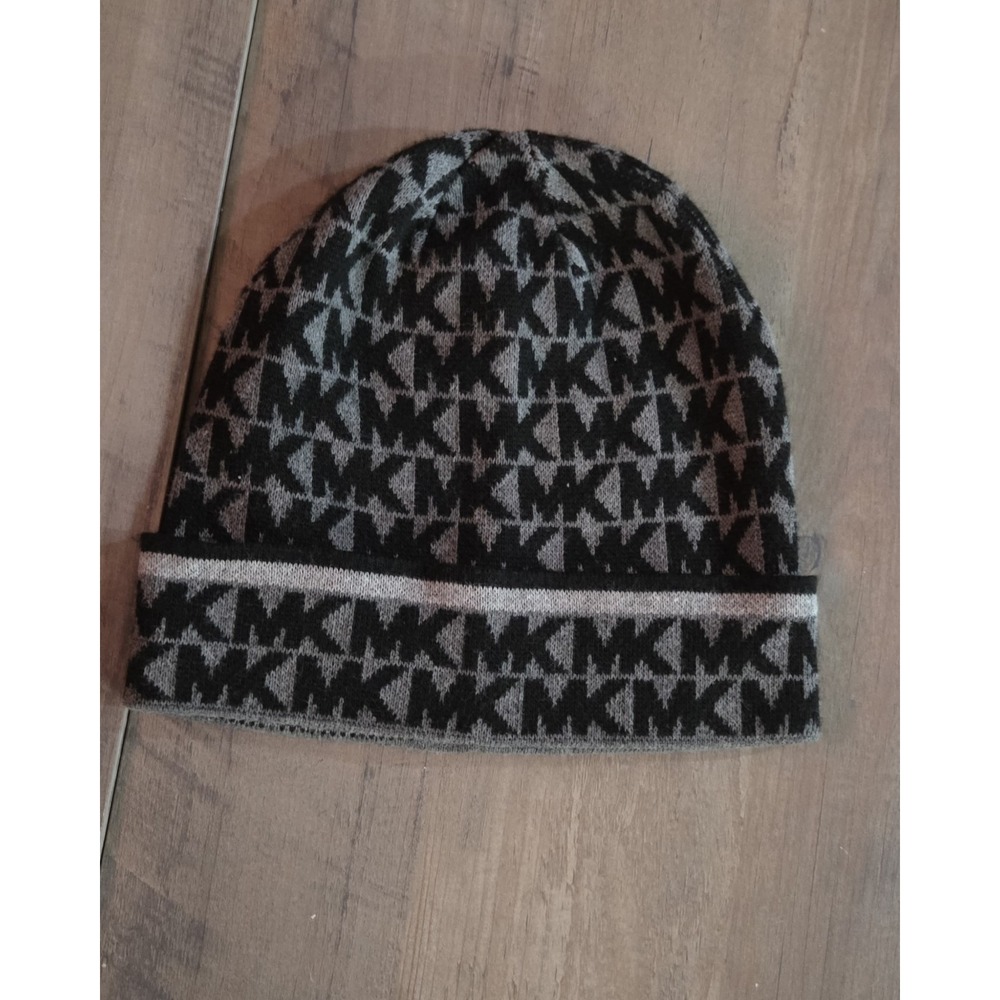 Michael Kors Grey/black MK Logo Hat Cuffed Winter Beanie Acrylic
